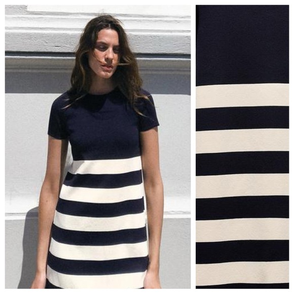 NWT. Zara Navy/Blue Striped Knit Short Dress. Size S. - Picture 1 of 9